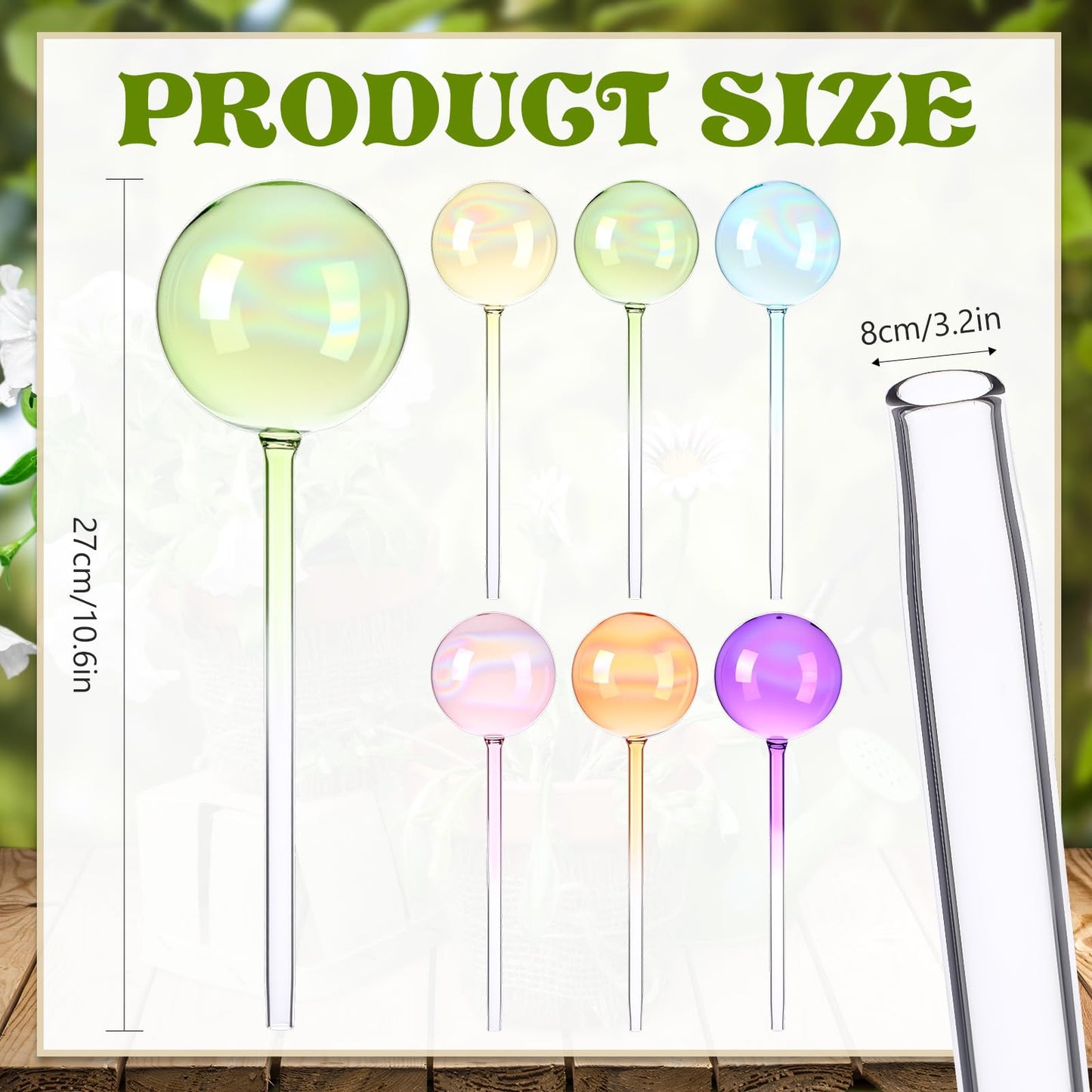 Maxdot 6 Pcs 6.7 Oz Plant Watering Globes Glass Automatic Self Watering Planter Bulbs Self Feeder Balls Irrigation Device Auto Waterer Planter Insert Stakes for Indoor Outdoor Garden Potted