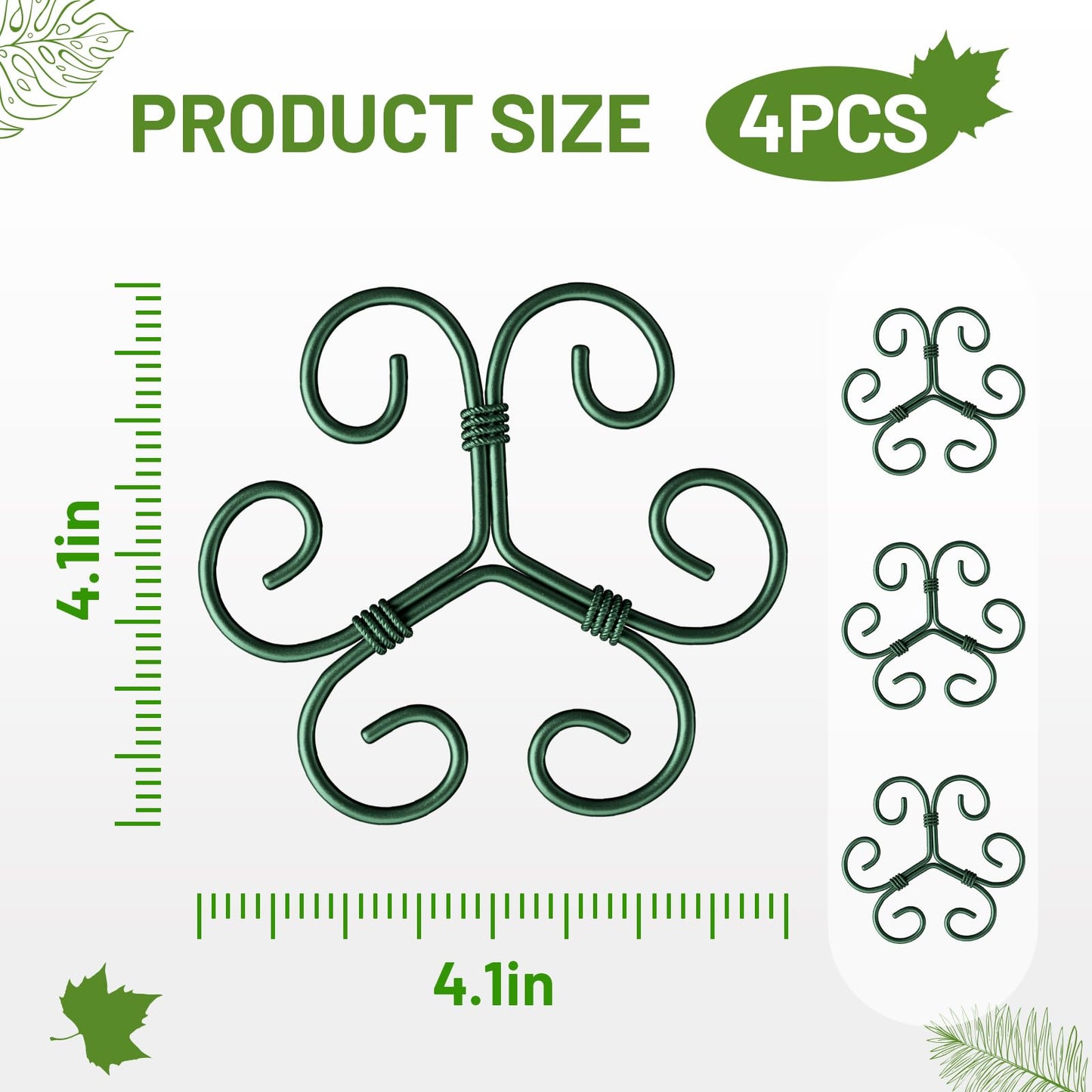 Yeomant 4PCS Green Iron Monstera Support, Uniquely Designed Plant Support Stakes for Indoor Plants, Stable Plant Stakes and Supports, Turtle Shell Bamboo Clamp Set for Thriving Growth