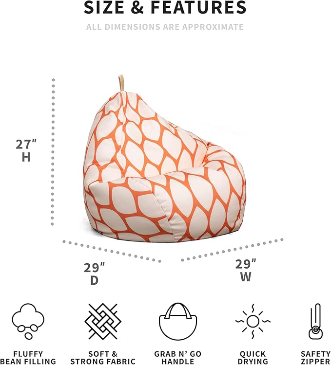 Big Joe Tuffet Weatherproof Bean Bag Chair, Paprika Bella Sunmax, Durable Weather Resistant Fabric, 2.5 feet Teardrop