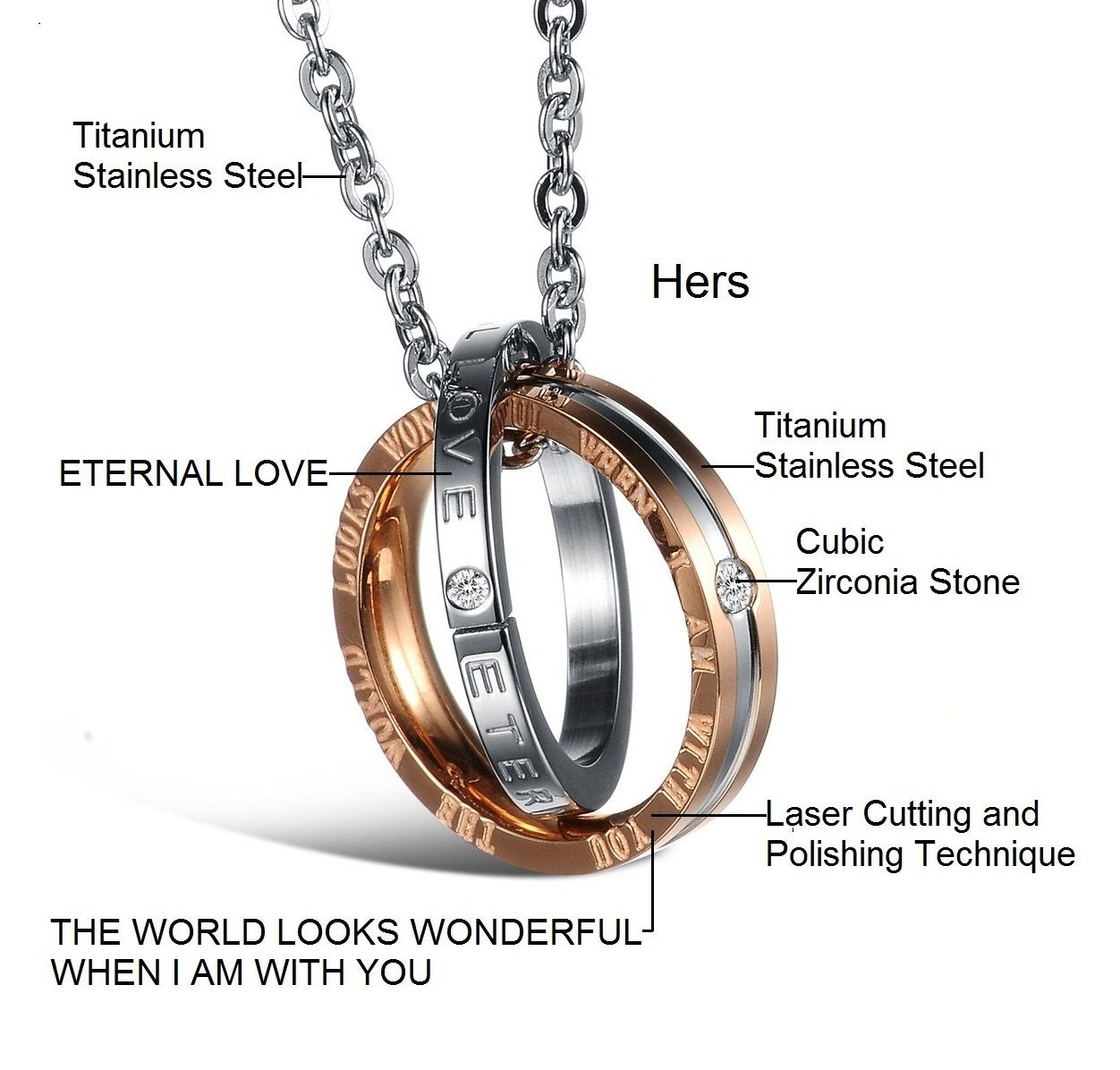 His & Hers Matching Set Titanium Stainless Steel Couple Pendant Necklace Korean Love Style in a Gift Box (ONE PAIR)