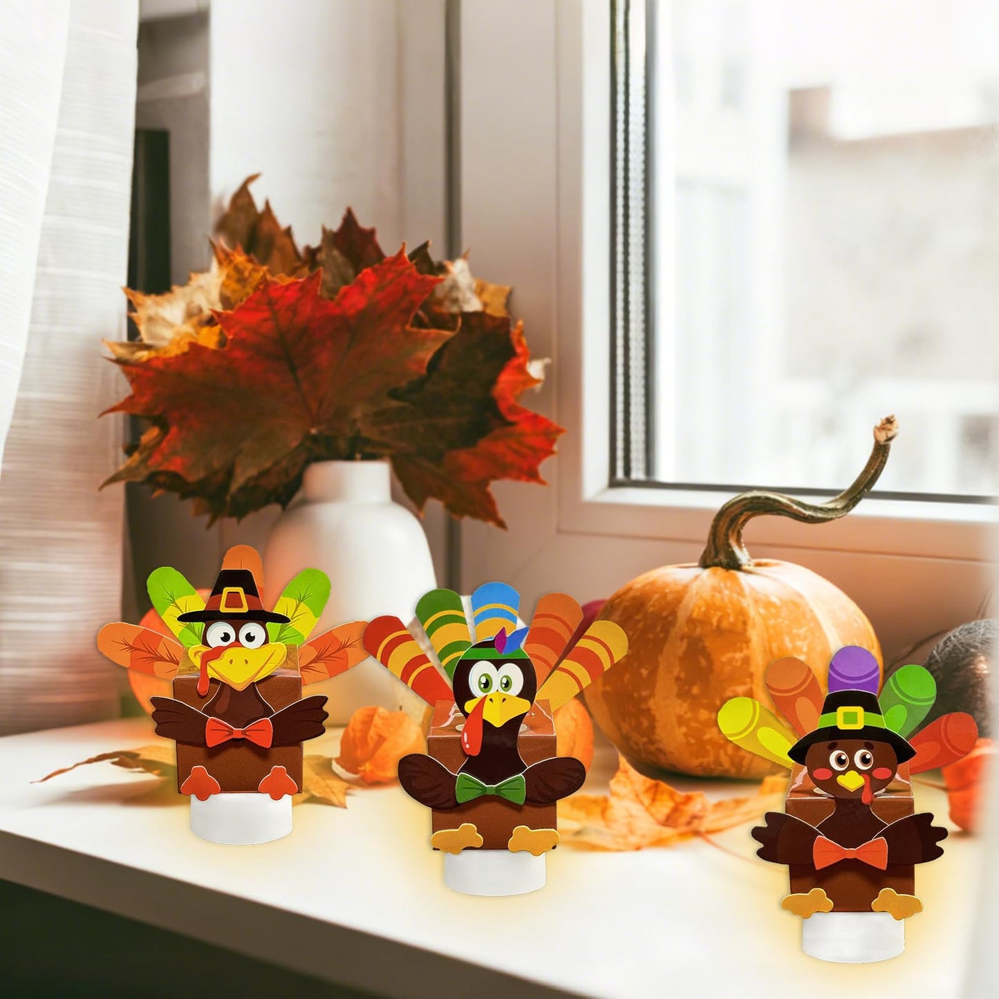 Cinrobiye 24 Pack Thanksgiving Craft Kit DIY Turkey Table Decorations，Thanksgiving Turkey Box for Fall Home Classroom Activities Party Table Centerpieces Dining Room