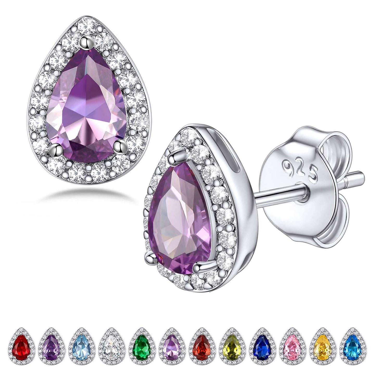 Bestyle Flattering June Alexandrite Teardrop Crystal Earrings CZ Stud Earrings for Women Dainty 925 Sterling Silver Hypoallergenic Earrings for