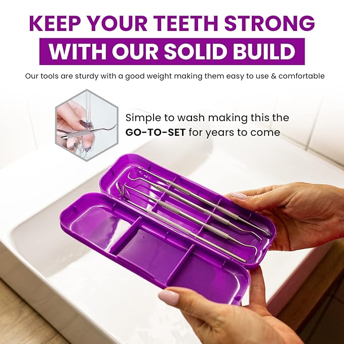 Dental Duty Dental Tools, Dental Pick for Teeth Cleaning Tools – Plaque Remover for Teeth with Teeth Cleaning Kit - Stainless Steel Dental Mirror for Teeth, Scraper and Scaler, (Purple)