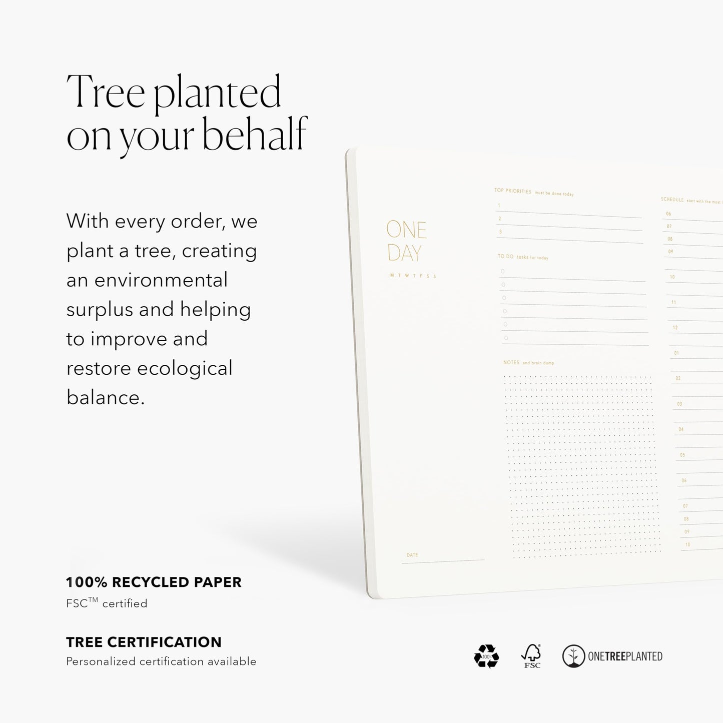 Pinesman - One Day, Elegant Daily Desk Planner, Gold Foiled, Minimalist Productivity Planner Pad, Time Blocking Hourly Schedule, To Do List Notepad, A4, 52 Pages, FSC™ Certified