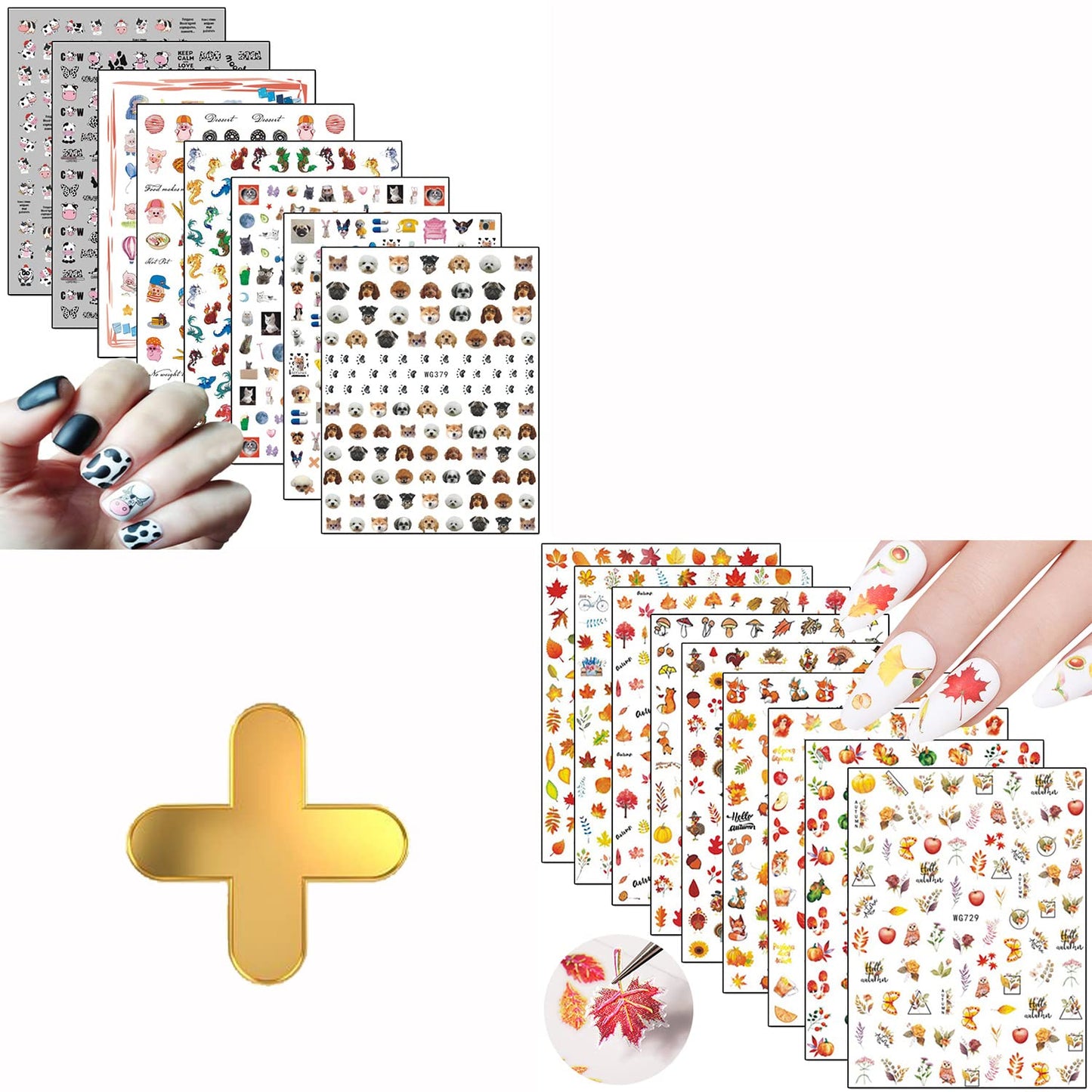 8 Sheets Animal Nail Art Stickers with 9 Sheets Thanksgiving Nail Art Stickers