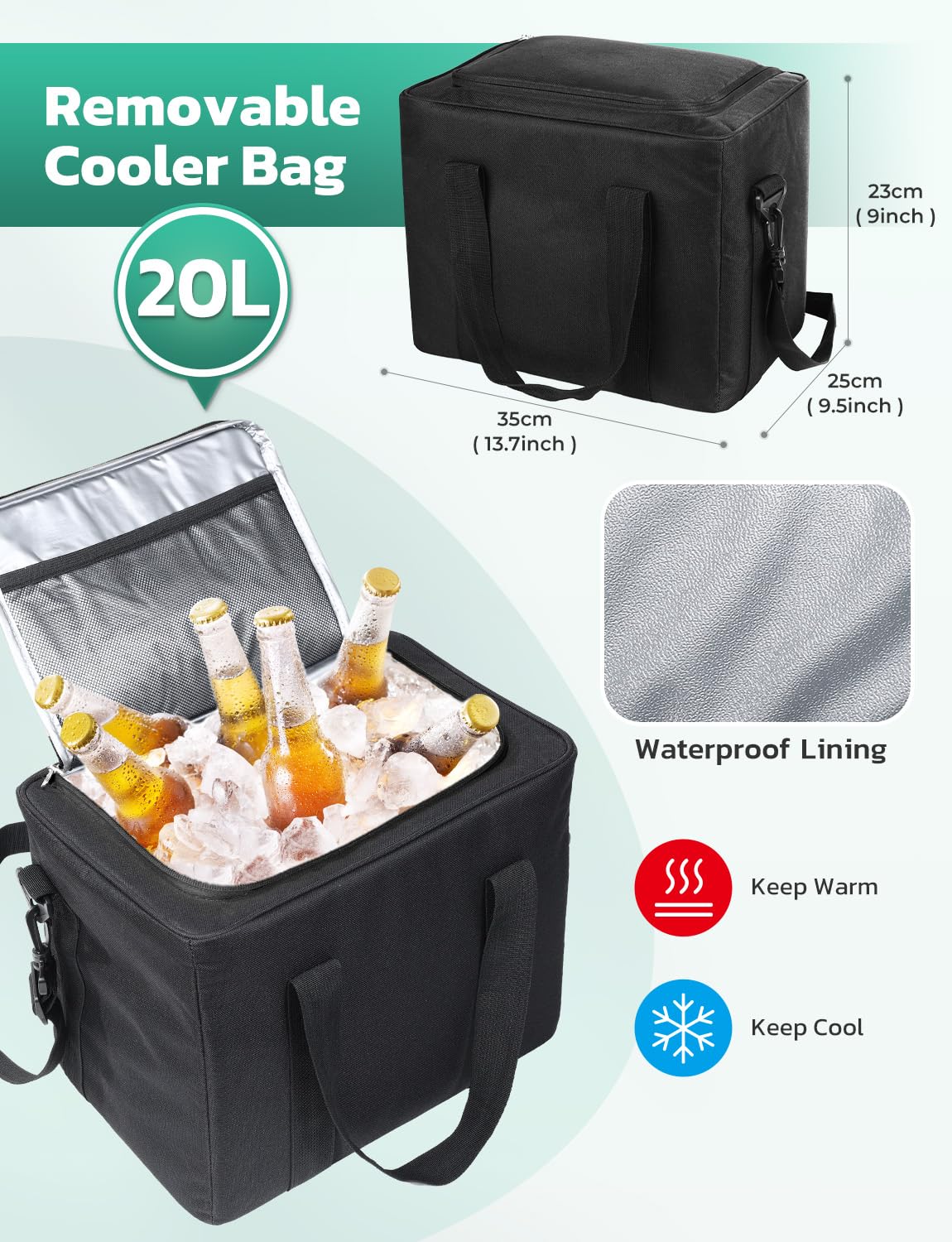 Oasser Trunk Organizer with Cooler Bag 95L, Bearing 110lb No Deformation, Collapsible with Multi Compartments, Removable Insulated Bag, Foldable Lid, Non Slip Bottom, 2 Adjustable Straps (Black&Grey)