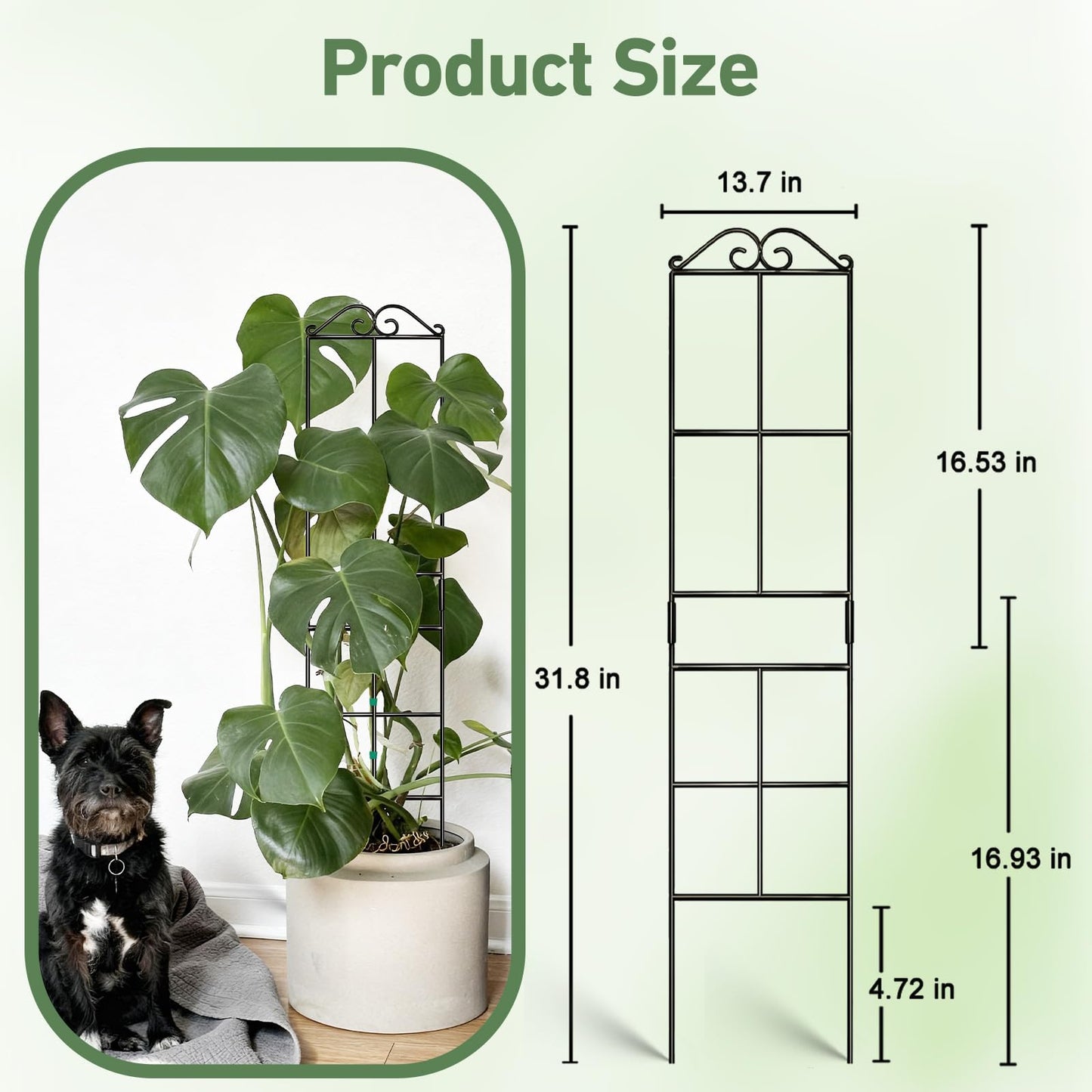Xeeol 31.8'' Stackable Plant Trellis Indoor, Metal Trellis for Climbing Plants Indoor, House Plant Support with Soft Ties for Monstera Hoya Pothos, 2P