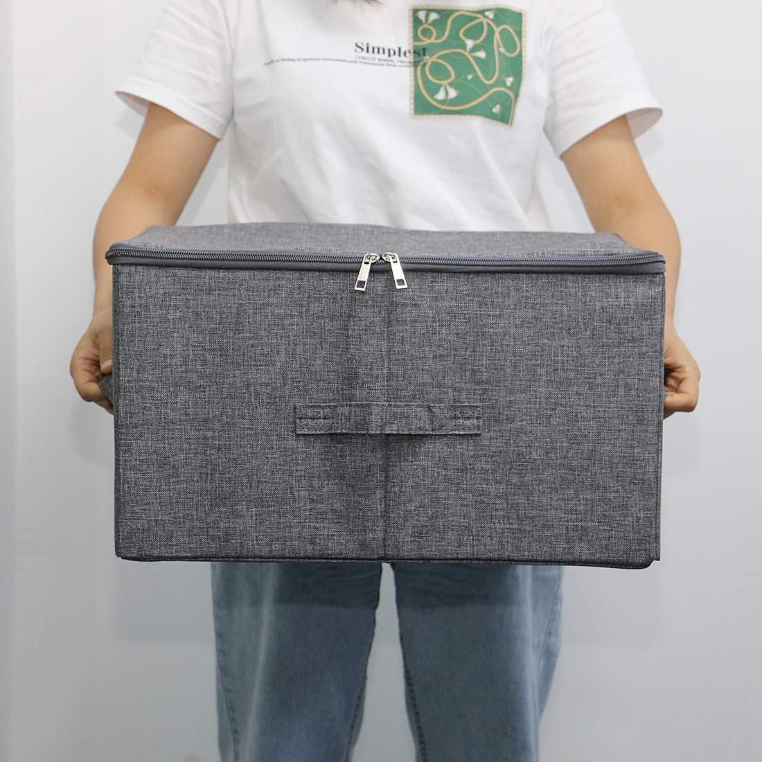 iwill CREATE PRO Folding Storage Box with Zip Lid and Handles, Rigid Storage Baskets With Linen Fabric& Plastic Board, Closet Shelf Drawers,Dark Gray, 2 pcs