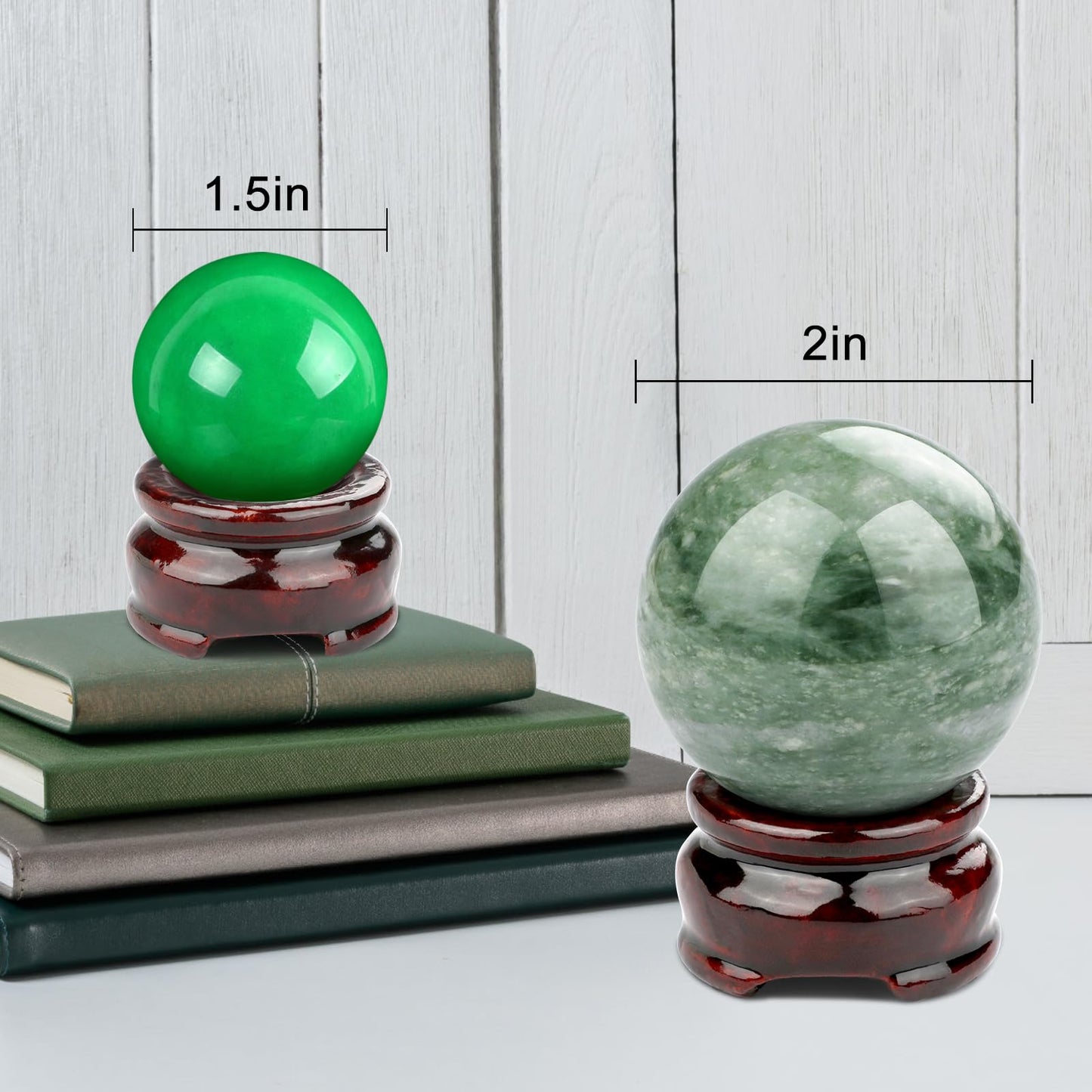gemshan 2" Natural Jade Crystal Ball Set - Meditation Sphere, Feng Shui Decor, Collection & Home Ornament (2Pcs)