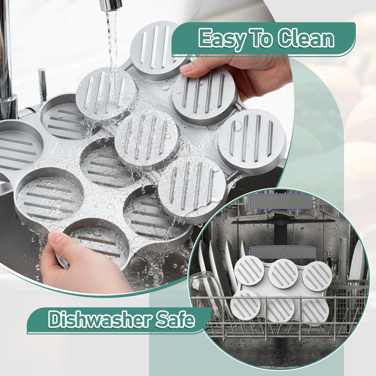 AOZUO Mini Burger Press Small Meat Patty Maker with 300 Patty Papers and 6 Round Shape Press Patty Maker for Mini Hamburger, Barbecue, Picnic, Camping, Six 2.64-inch Slots, 6 Pieces at Once