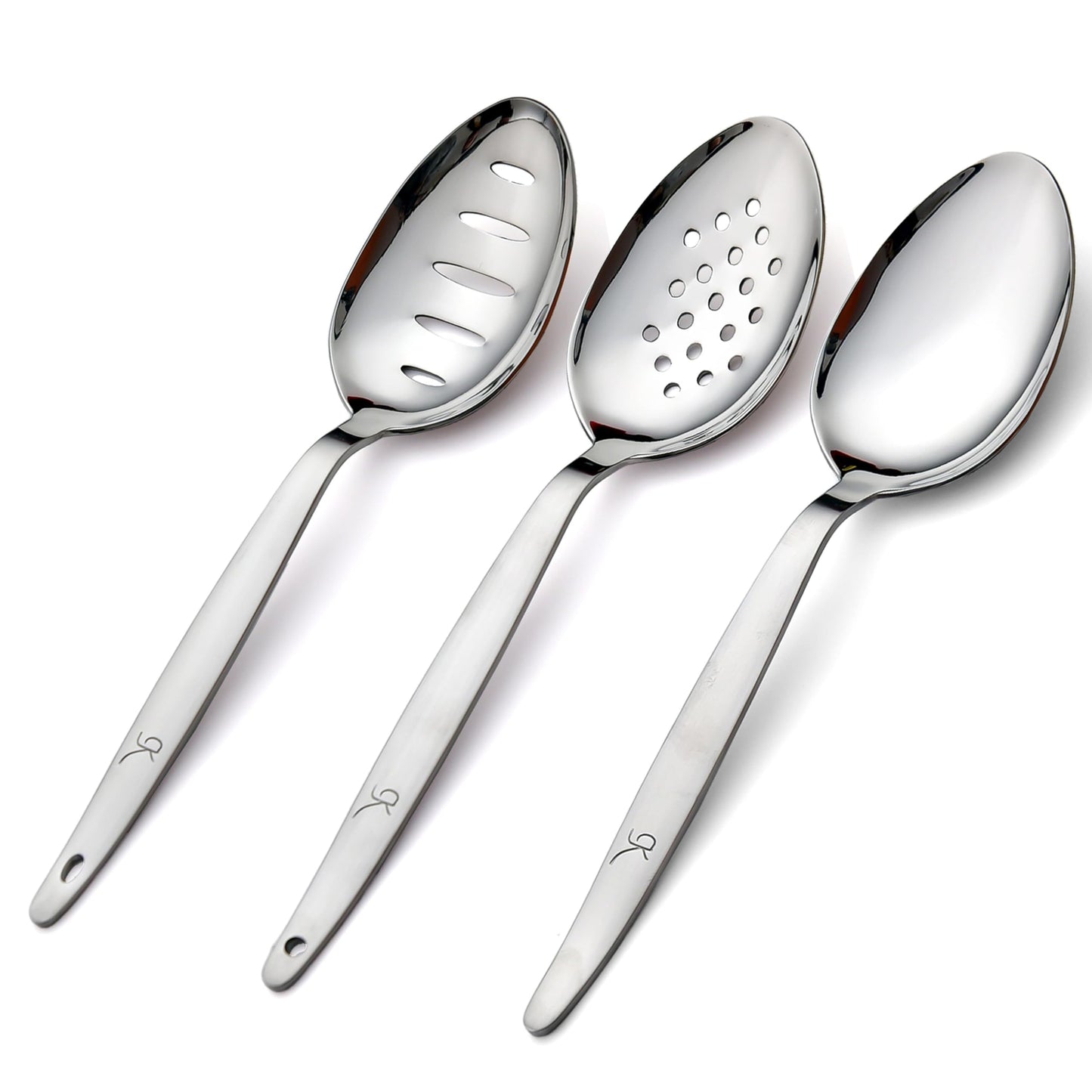 BNAZIND 3-PCS Kunz Spoon | 9 Inch 18/10 Stainless Steel Serving Spoons Set Include Serving Spoon, Slotted and Perforated Spoons (Medium 9 Inch, 3 Pack All Kunz)