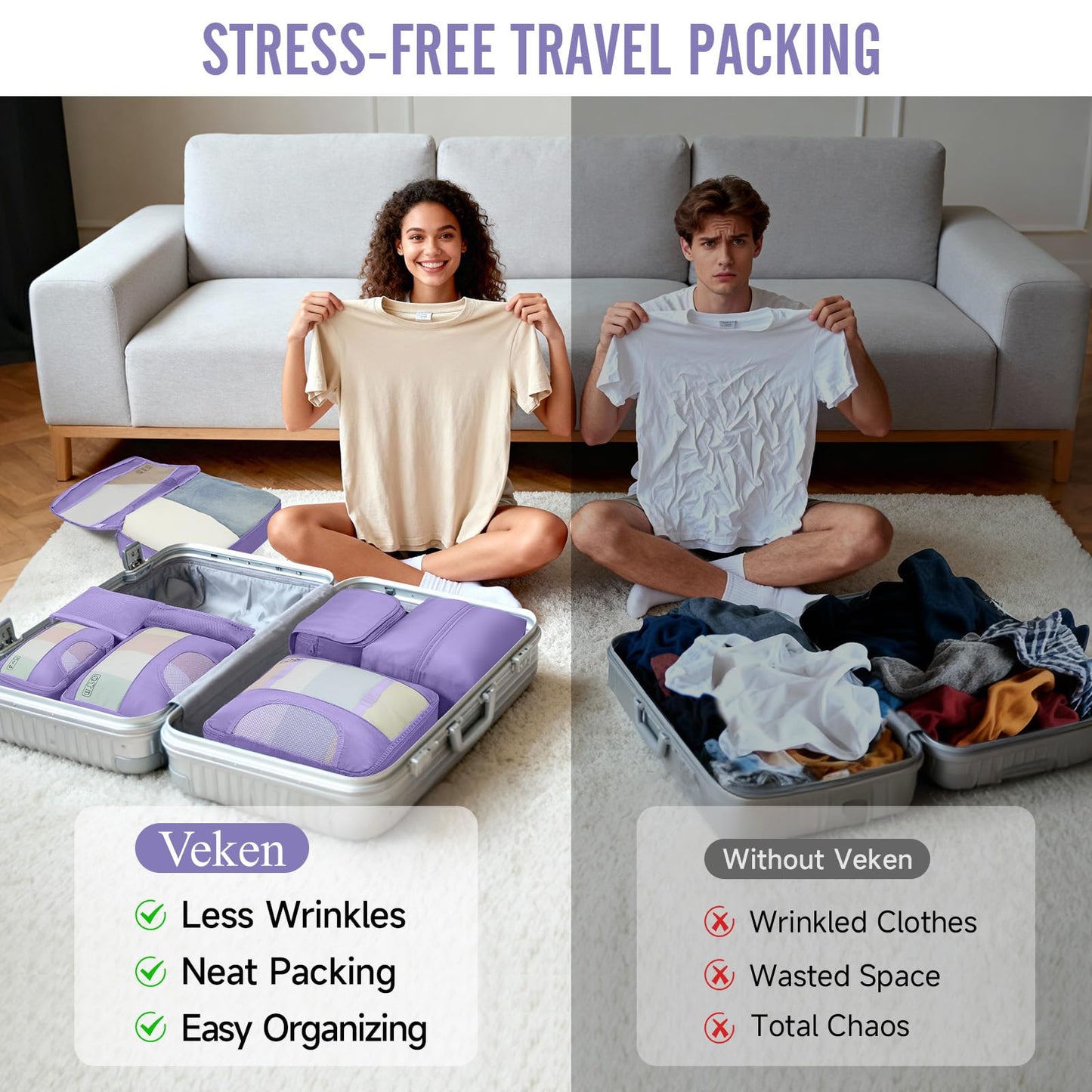 Veken 10 Set Packing Cubes for Travel Essential, Suitcase Organizer Bags in 4 Sizes, Carry-On Luggage Accessories with Large Laundry & Hanging Toiletry Bag, Must-Have for Airplane, Road Trip & Camping