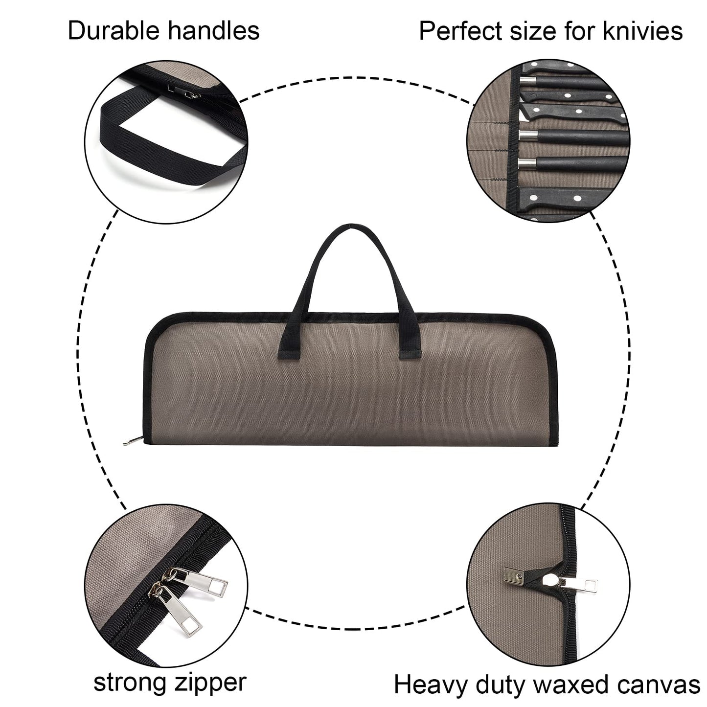 QEES Knife Roll,Heavy Duty Knife Bag,Waxed Canvas knife Case with 4 Slots For Knives & Kitchen Tools,Chef Knife Bag With Handle.Portable Knife Roll Bag For Chefs Culinary Traveling.Knives Pouch