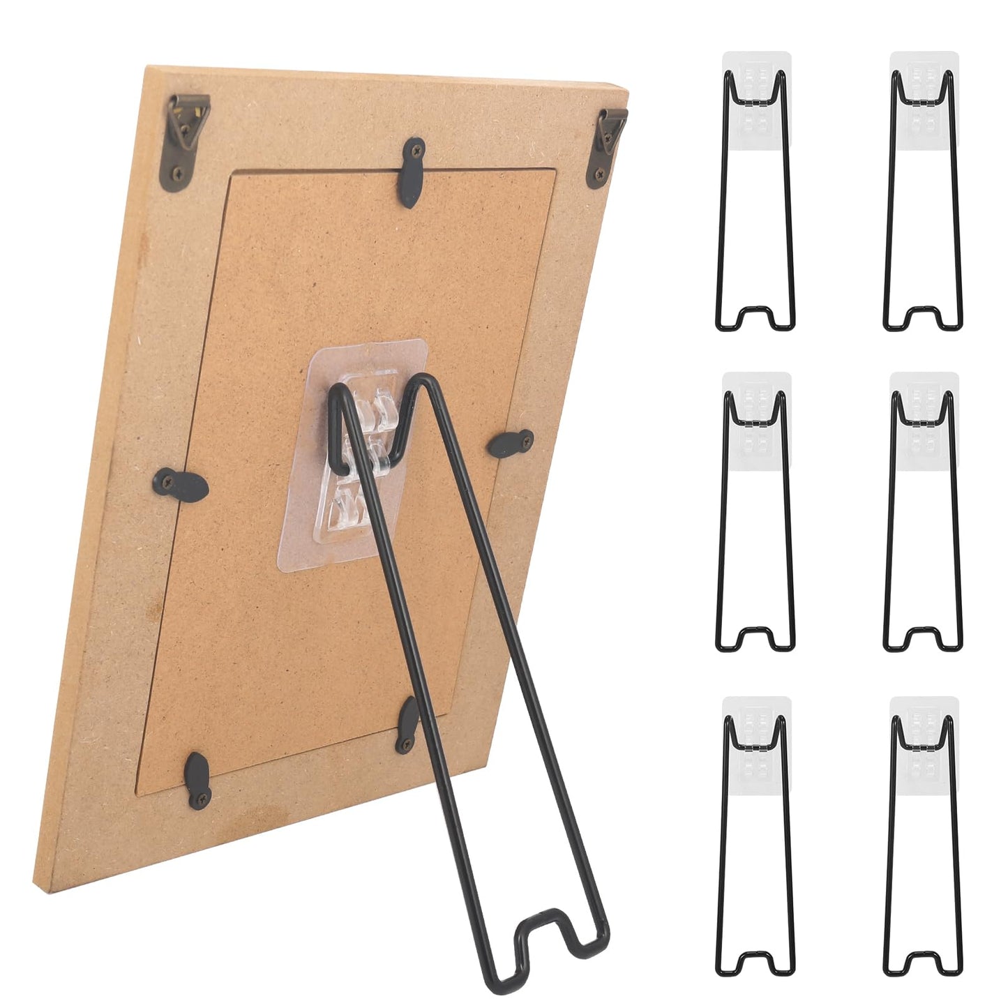 Nirxxiy 6 Pcs Picture Frame Stand, Table top easel, Stainless Steel Picture Holder Stand with Self-Adhesive for 8.6 to 14.1 inch Picture Frame Easel (Black, 7.08“ x 2.17”)