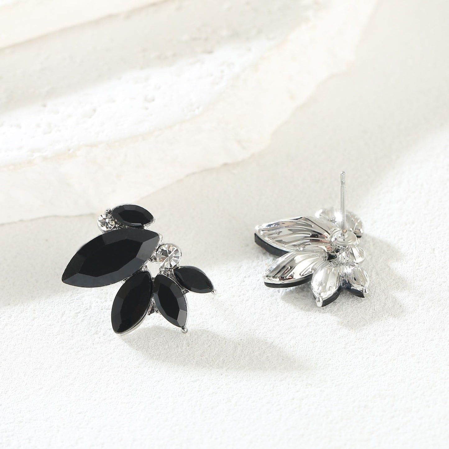 Black Rhinestone Drop Earring Sparkly Wedding Earrings for Women Prom Party Faux Crystal Stud Earrings Silver-Tone
