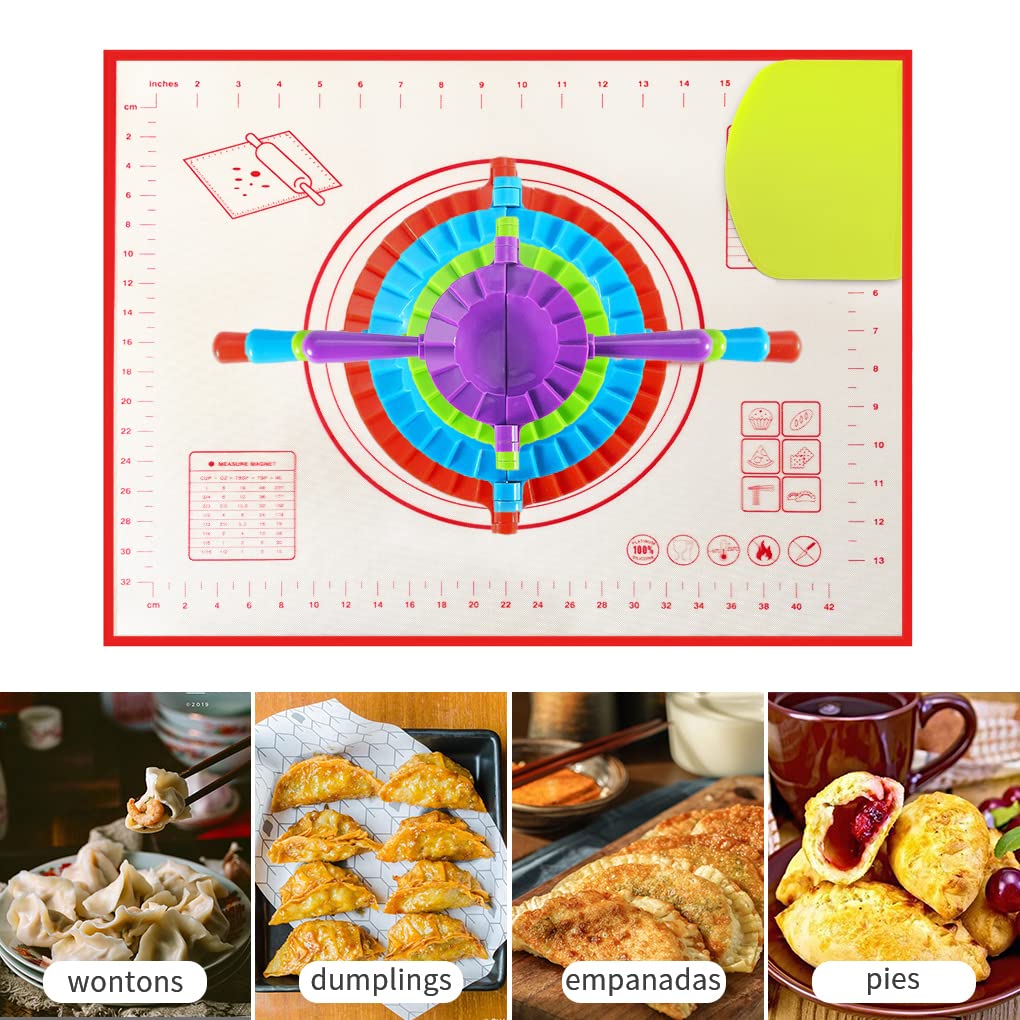 Empanada Maker Press, Dumpling Maker Press of 4, Extra Non Stick Pastry Mat and Dough Cut for Making Pies, Dumplings, Wontons, Pot Stickers, Etc, (4 Size 3/3.74/4.9/6 in)…