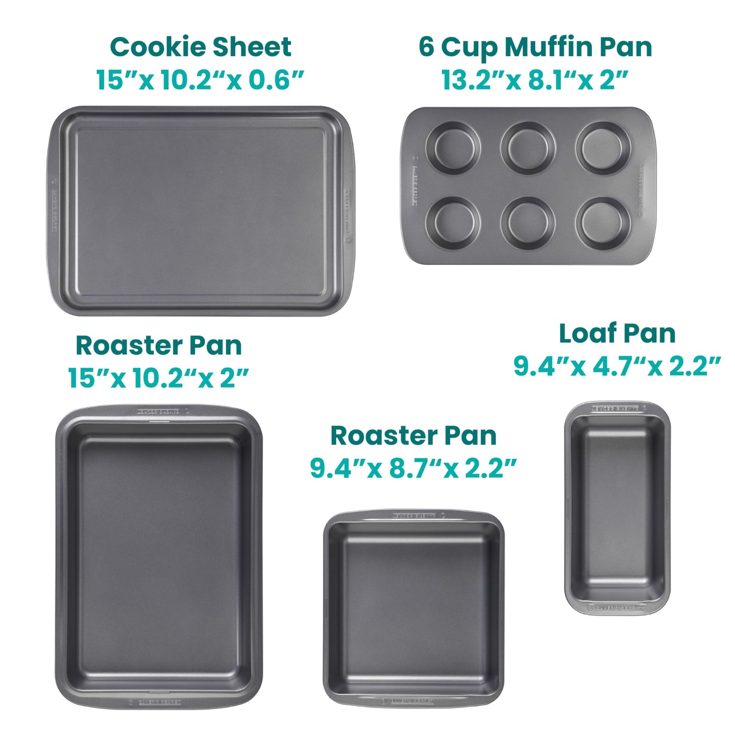 Baker's Secret Stackable Baking Set of 5 Bakeware Pans, Bakeware Set, Baking Pan Set Includes Muffin Pan, Roaster Pan, Square Pan, Cookie Sheet, Loaf Pan, Easy Store, Dishwasher Safe, Baking Supplies