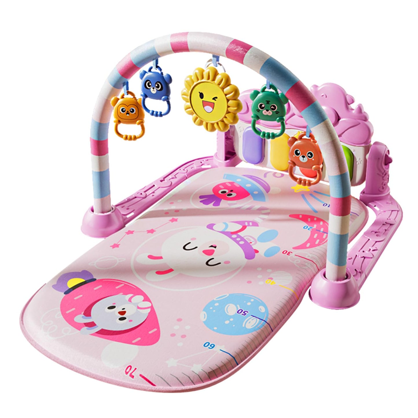 Baby Gyms Play Mats, Play Piano Gym Mat, Activity Mat for Tummy Time with 5 Infant Learning Sensory, Music and Lights for Newborns and Toddlers (Pink)