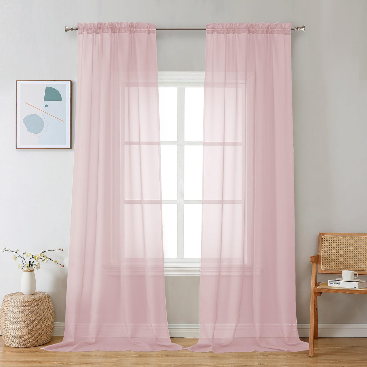 Blush Pink Sheer Curtains 108 Inches Long (2 Count)