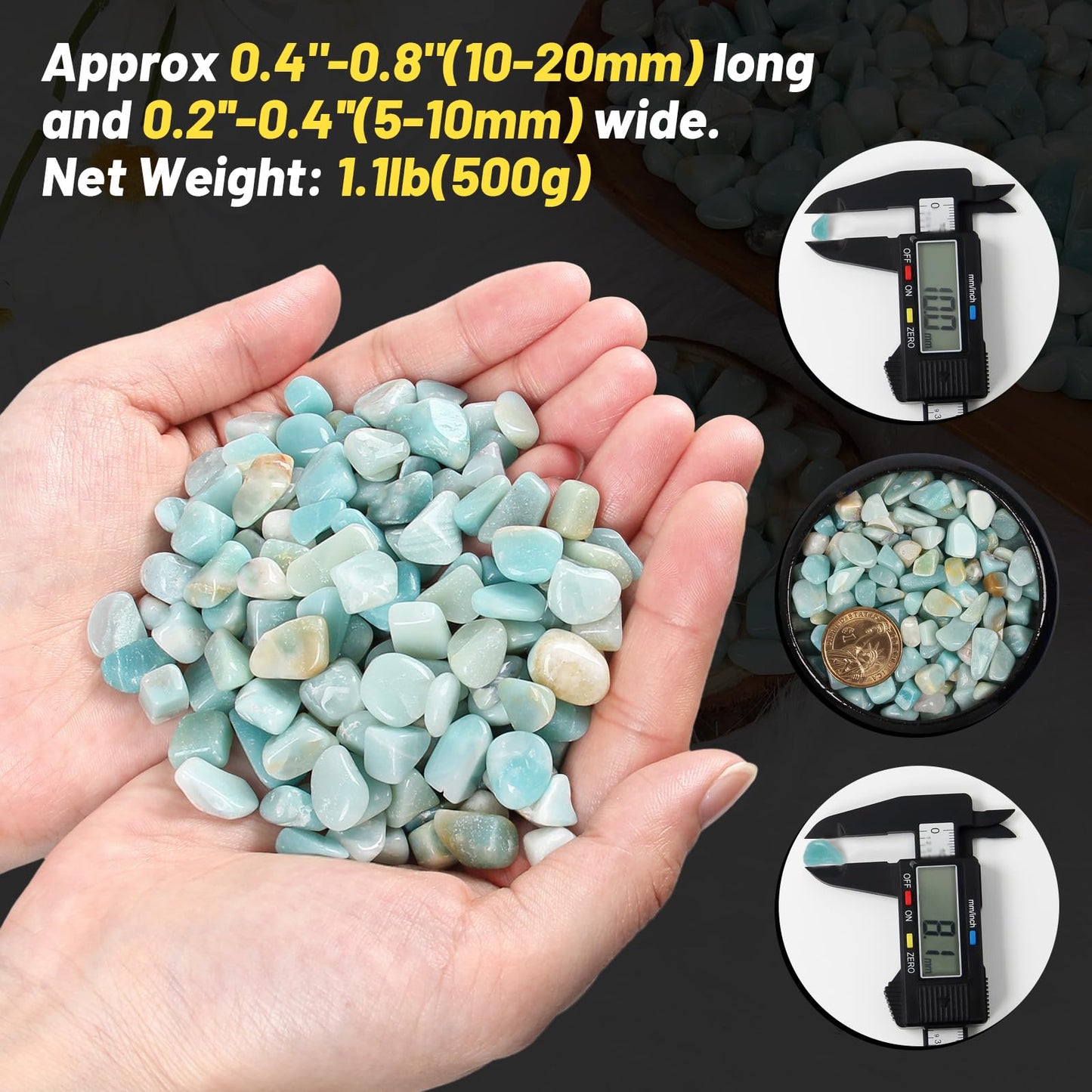 1.1lb Natural Crushed Amazonite Crystal Tumbled Chips-Healing Crystals Chips Bulk, Crushed Crystal Gemstones for Crafts, Beautiful Package for Gift (Amazonite)