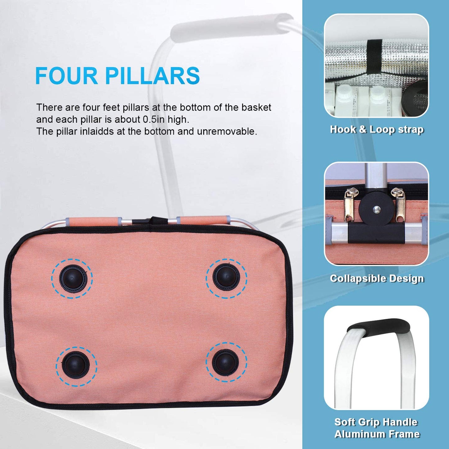 LIQING 35L Large Picnic Basket 2 Layers of Internal Pockets Leak-Proof and Insulated ，Folding with Internal Support for enhansed Stability, Wedding Gifts for Couple(Salmon Color)