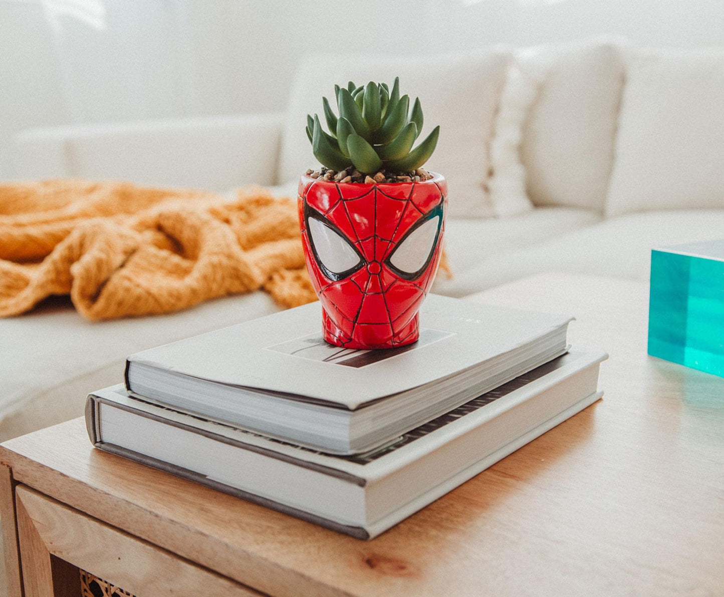 Marvel Comics Spider-Man Web-Head 3-Inch Ceramic Mini Planter with Artificial Succulent | Small Flower Pot, Faux Indoor Plants