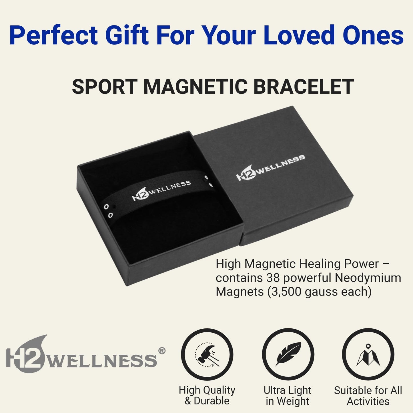 H2WELLNESS Magnetic Therapy Bracelet Super Ultra Strength Waterproof Breathable Comfortable Adjustable Infused with Titanium and Copper Sport Band (Small-Black)