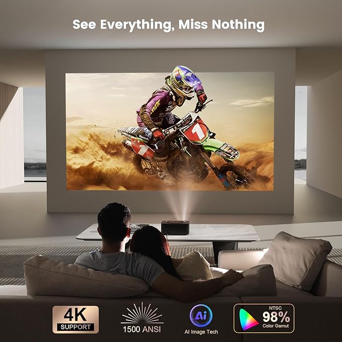 [1200 ANSI/Auto Focus/Built-in APPs] Outdoor-Projector-4K with Wifi6 and Bluetooth, Smart TV OS & DoIby, Portable Projector with Netflix/YouTube/PrimeVideo, ONOAYO 1080P Proyector with 300 ''Display