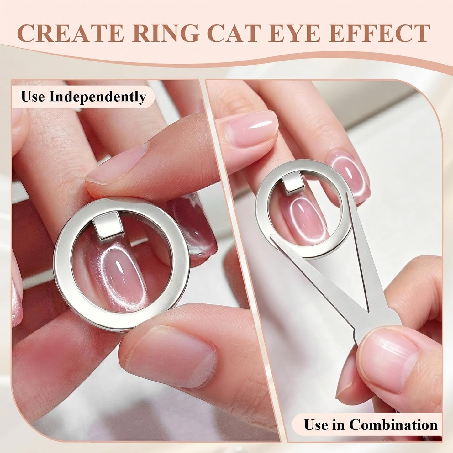 Plman Ring Magnet for Nails - Circle Cat Eye Magnet Set for Cat Eye Gel Polish, 3-Second Instant Effect Neodymium Magnetic Nail Art Tools for Circle French Effects (Ring Set)