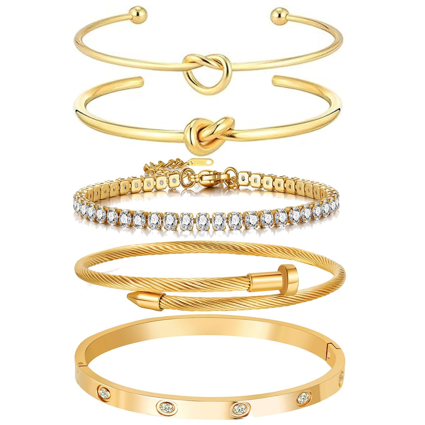 FAFUGA 18 K Gold Plated Love Bangle Bracelet Stack Cuff Jewelry for Women Jewelry Set for Women Gift with Box (style6)