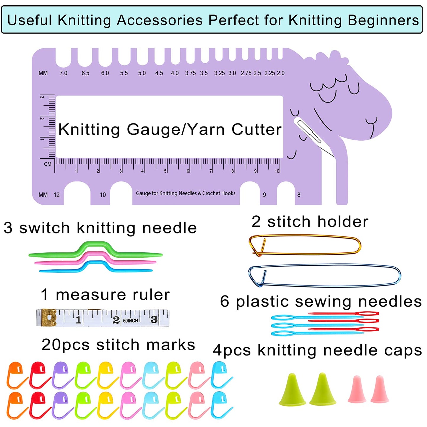 LOOEN Bamboo Knitting Needles Kit 36 Pcs Single Pointed Bamboo Knitting Needles 2.0 mm-10.0 mm + Weaving Tools Knitting Kits (Grey)