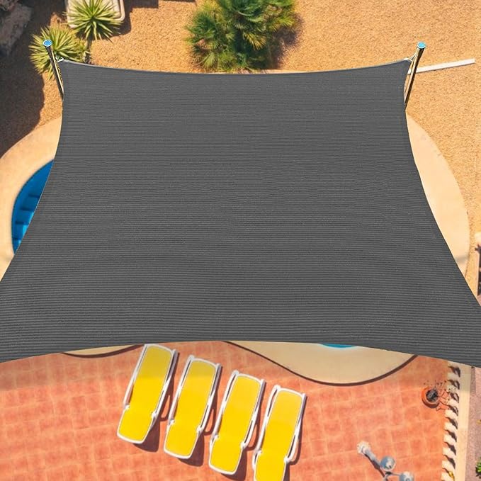 8'x12' Sun Shade Sail Curved Commercial Outdoor Shade Cover Dark Grey Rectangle Heavy Duty Permeable 185GSM UV Block Sunshade for Backyard Yard Deck Patio Garden Outdoor Activities and Facility