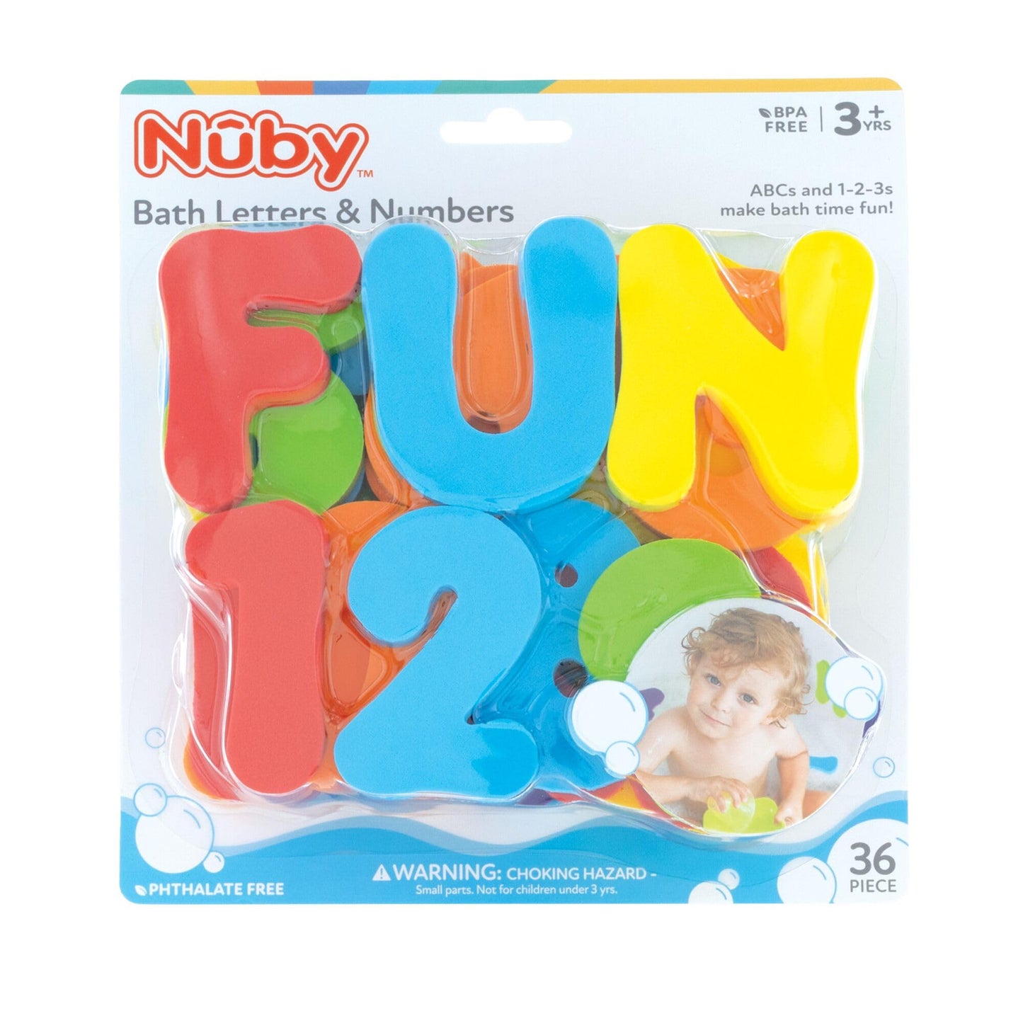 Nuby Foam Bath Letters and Numbers for Toddlers - Bath Toy Set for Kids 3+ Years - 36 Pieces