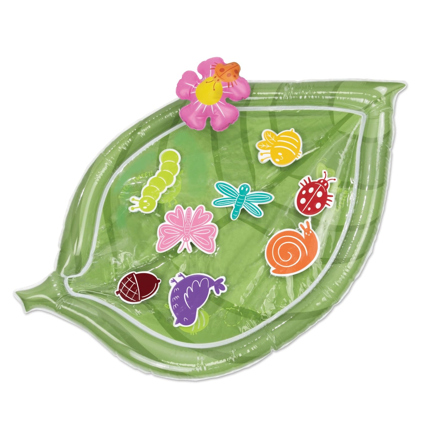 MindWare Sensory Sprouts Baby Water Mat, Inflatable Leaf-Shaped Tummy Time Play Mat with Floating Bugs for Sensory Play, Visual Tracking and Neck Strength Development for Babies 6 Months and Up