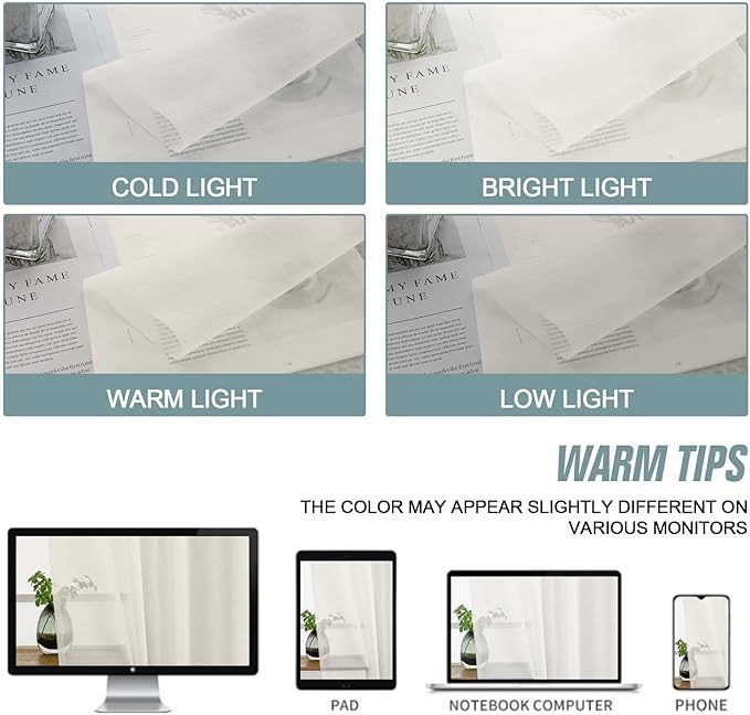 Ivory Sheer Curtains for Windows 108 inches Long 2 Panels Set, Soft Lightweight Light Filtering Drapes for Living Room Bedroom, Dual Rod Pocket Sheer Curtains, 2x42Wx108L inches