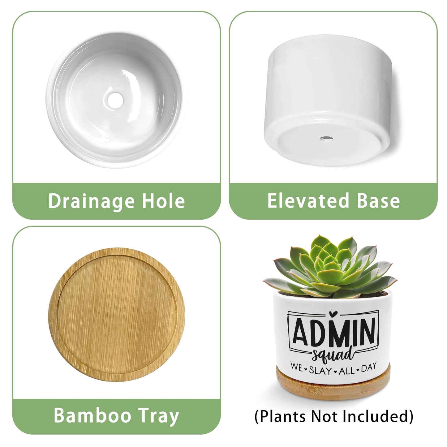 EVIHCG Administration Appreciation Gifts Planter Pots, Administrative Assistant Gifts, Admin Squad Ceramic Succulent Plant Flower Planters for Home Office Desk Table Shelf(No Plants)