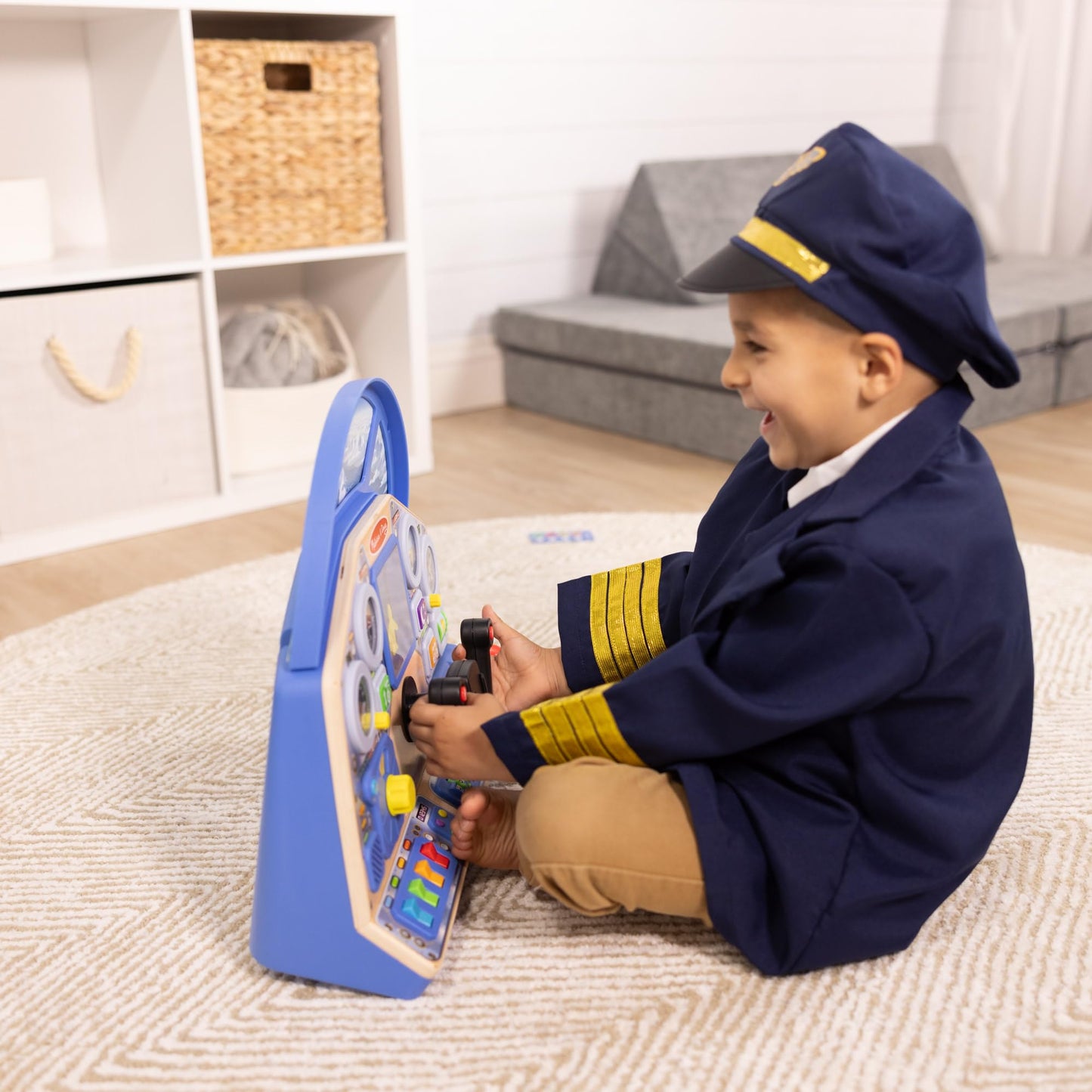 Melissa & Doug Jet Pilot Interactive Dashboard Wooden Toy for Boys and Girls Ages 3+ Cockpit Steering Wheel Pretend to Fly Experience, Fidget Buttons - FSC Certified