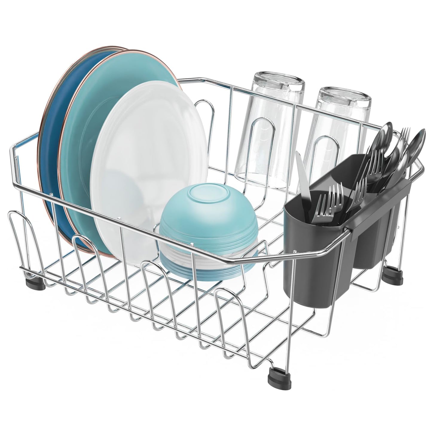 GSlife Small in Sink Dish Drying Rack - Stainless Steel Compact Dish Drainer for RV Kitchen Apartment Sink, Rust Resistant Inside Sink Rack, 1–2 Person Households, 11.6" W x 13.4" L, Silver