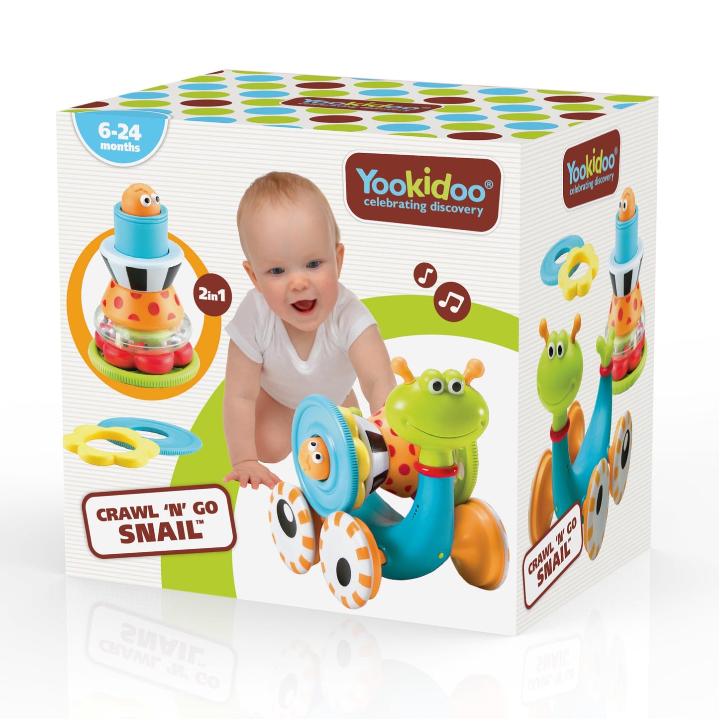 Yookidoo Musical Crawl 'N' Go Snail Toy with Stacker - Promotes Baby's Crawling and Walking. Rolls and Spins Its Shell As It Moves.