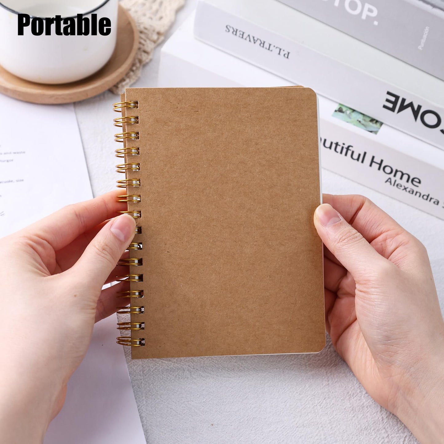 Koogel 4PCS Mini Spiral Notebooks, 4.5x 5.7inch Small Blank Pocket Notebooks Kraft Hardcover Journals Tiny Notepads for School Office Note Taking Supplies, 80 Sheets/160 Pages