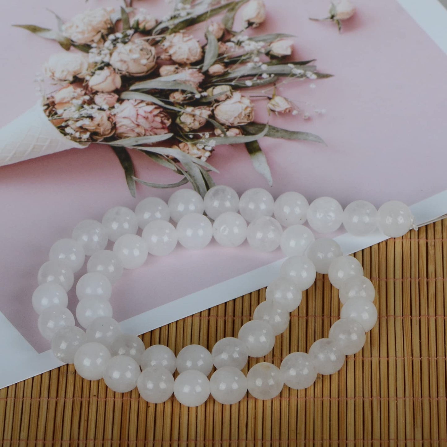 ICAI Beads（White Jade） Natural Stone Gemstone Round Loose Beads Crystal Energy Stone Healing Power for Jewelry Making DIY,1 Strand 35-37pcs（10mm）
