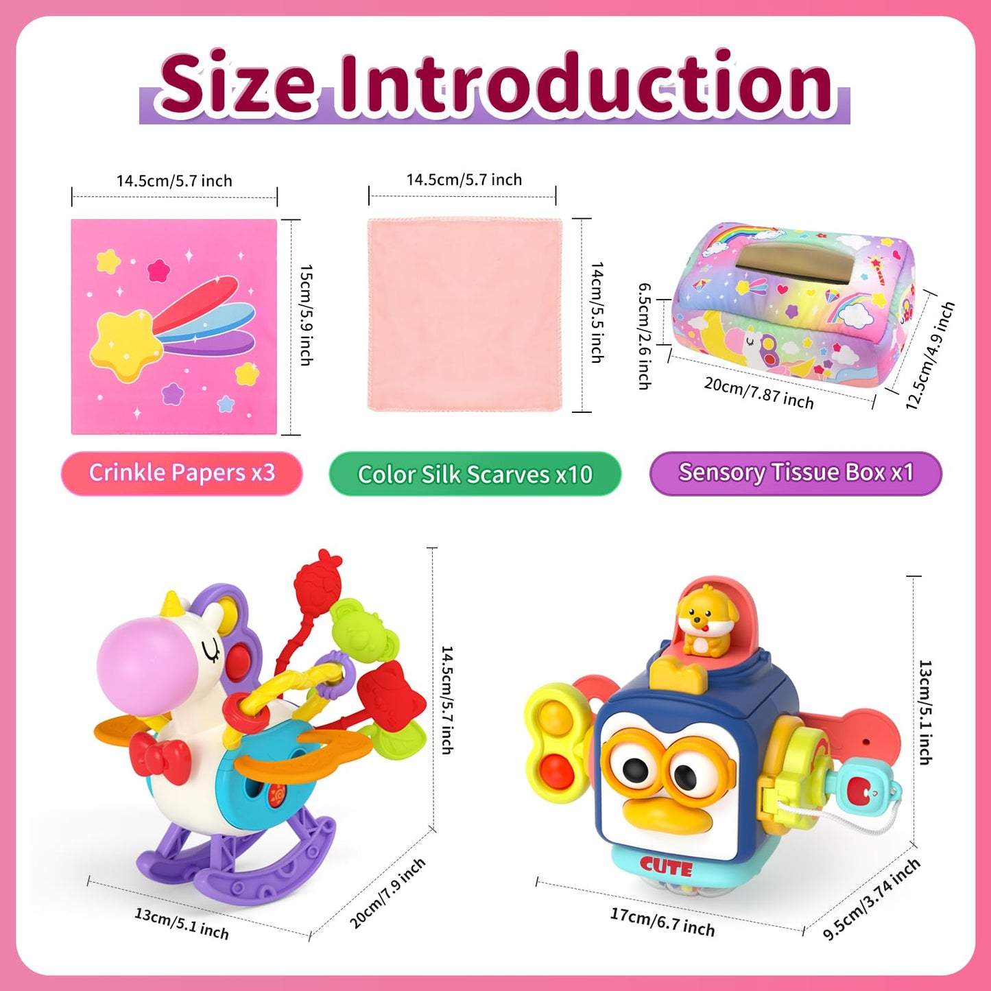 usrela 3 in1 Baby Toys 12 to 18 Months - Busy Board Sensory Toys, Tissue Box Toy, Pull String Teether, Learning Toy for Babies, Infant Gifts for 12 18 Months Old