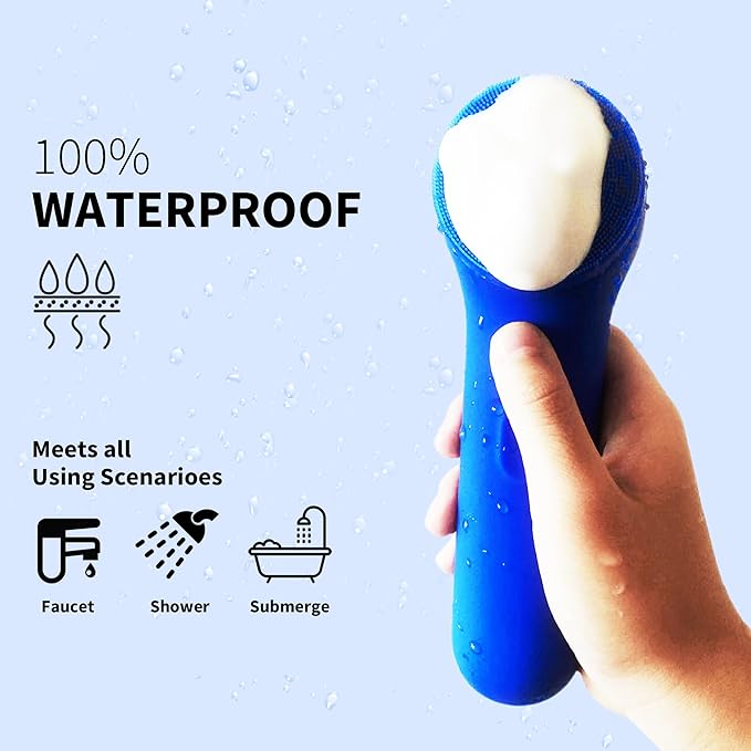 Spinning & V-Sonic Face Scrubber, NågraCoola 3.0 Facial Cleansing Brush, Waterproof & Rechargeable Face Scrub Brush for Men & Women with 3 Brushes, 3 Intensities, 2 Action Modes - Blue