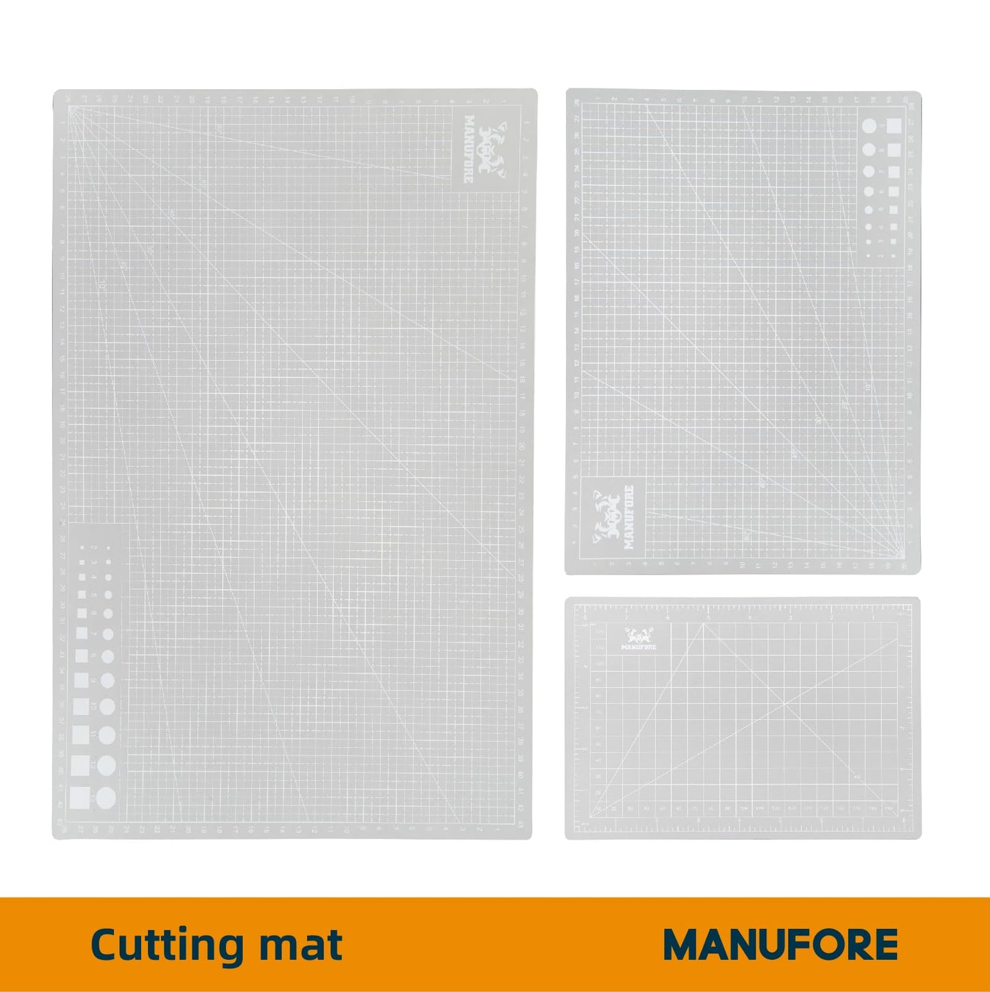 MANUFORE Gray Cutting Mat A3, A4, A5 Set with Centimeter and Inch Scale Self Healing Craft Cutting Board with 3mm 5-ply Thickness for Using Rotary Cutter, Craft Knife, Paper Knife