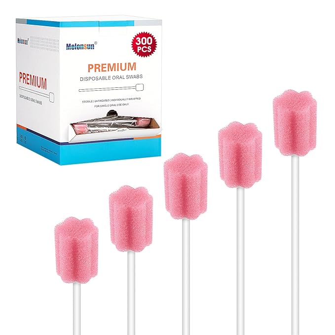 300 Pcs Oral Swabs Disposable – Longer Sterile & Unflavored Dental Sponge Swabsticks, Medical Grade, Individually Wrapped, Latex-Free for Oral Care & Mouth Cleaning (Pink 300)