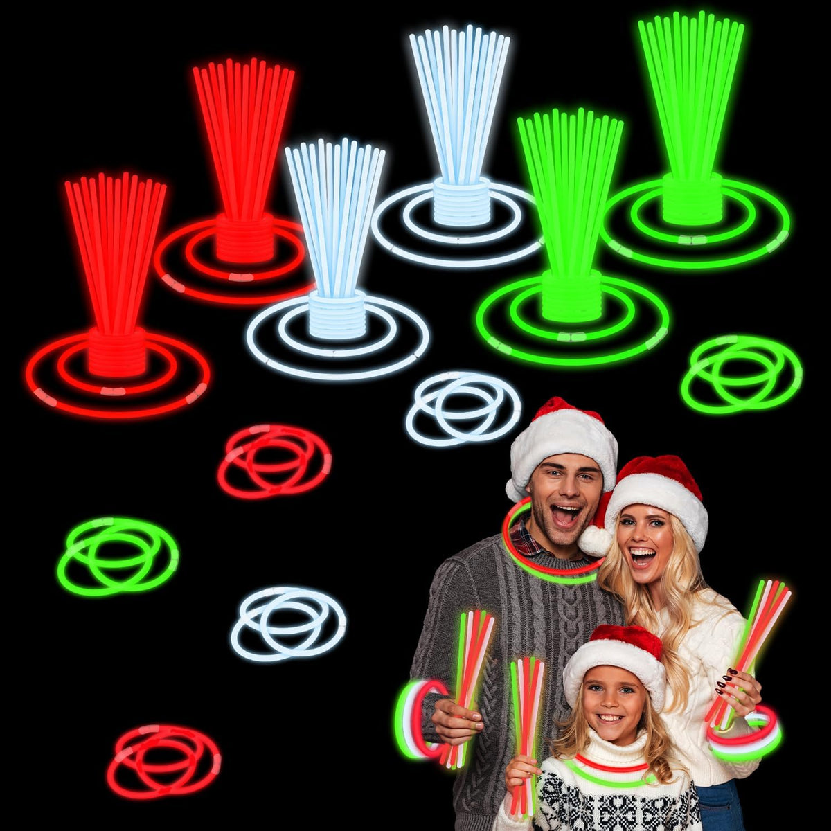 Bulk Christmas Party Favors Supplies for Kids 300 PCS,Christmas Glow Sticks Toys Gifts for Toddlers,Light up Accessories Necklace & Bracelets,Holiday Decor Class Carnival Games Giveaways for Boy Girl