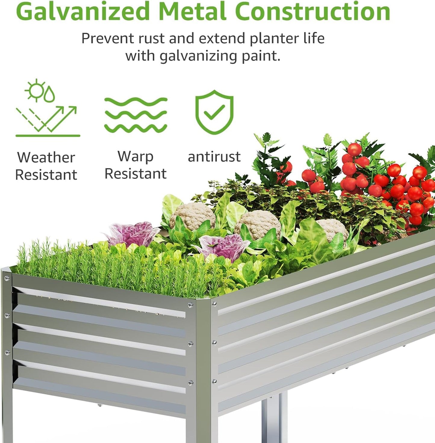 FOYUEE 2PCS Galvanized Raised Garden Bed with Legs, 48 gallons, 48"x24"x32" Large Metal Elevated Planter Boxes with Drainage Holes,for Vegetables, Flowers, Backyard, Patio, Balcony