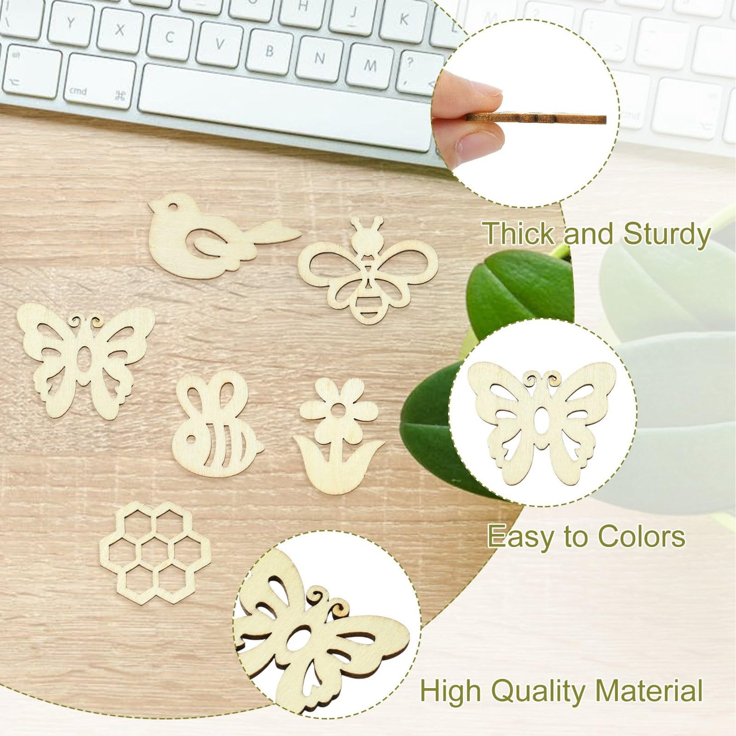 UR URLIFEHALL 200 pcs Random Wooden Spring Ornaments to Paint Blank Unfinished Flower Butterfly Bee Wood Cutouts for Crafts Hanging Decorations