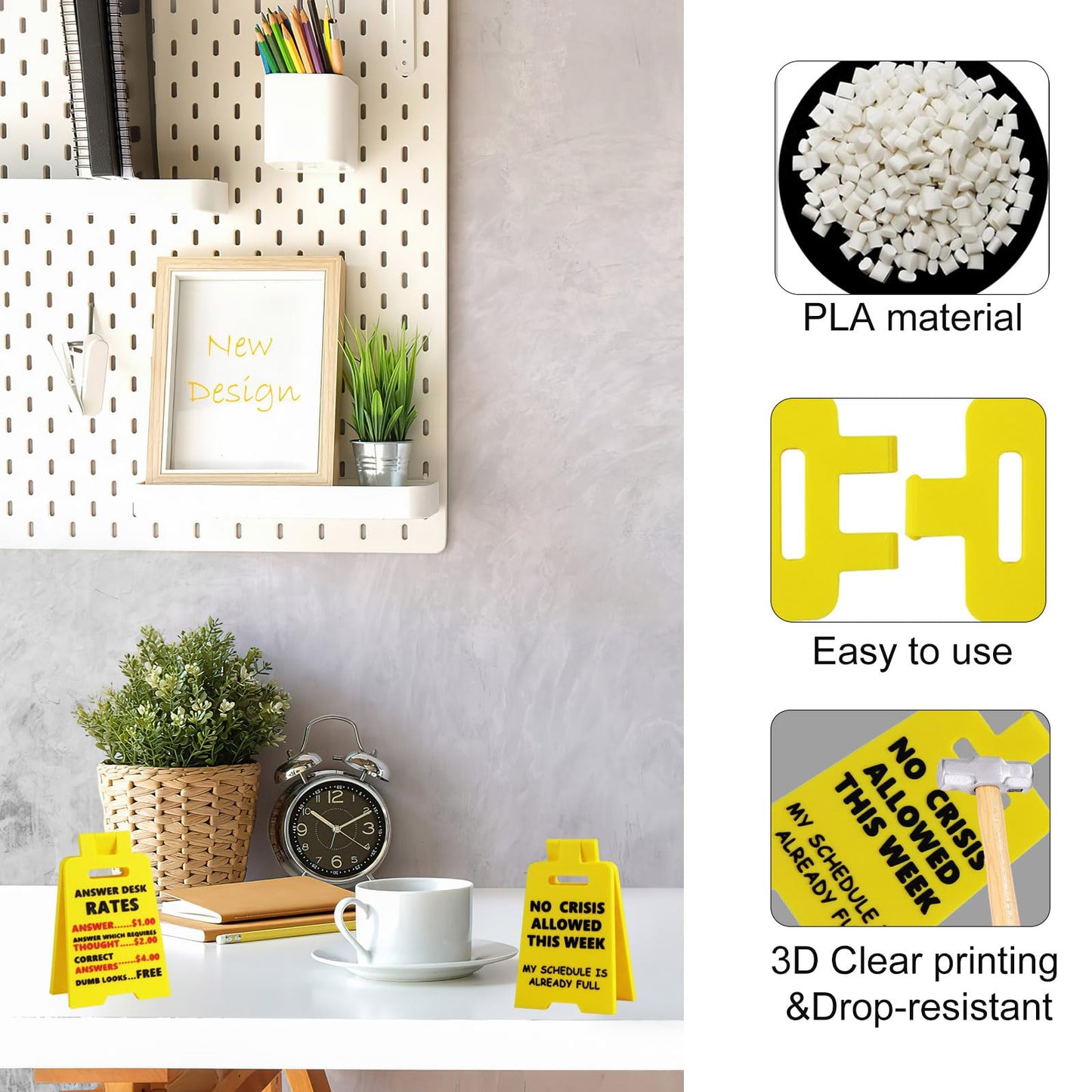 4 Pcs Caution Overstimulated Desk Signs, 3D Printed Funny Office Décor Sign Desk Warning Sign Office Gifts for Bosses Employees Colleagues