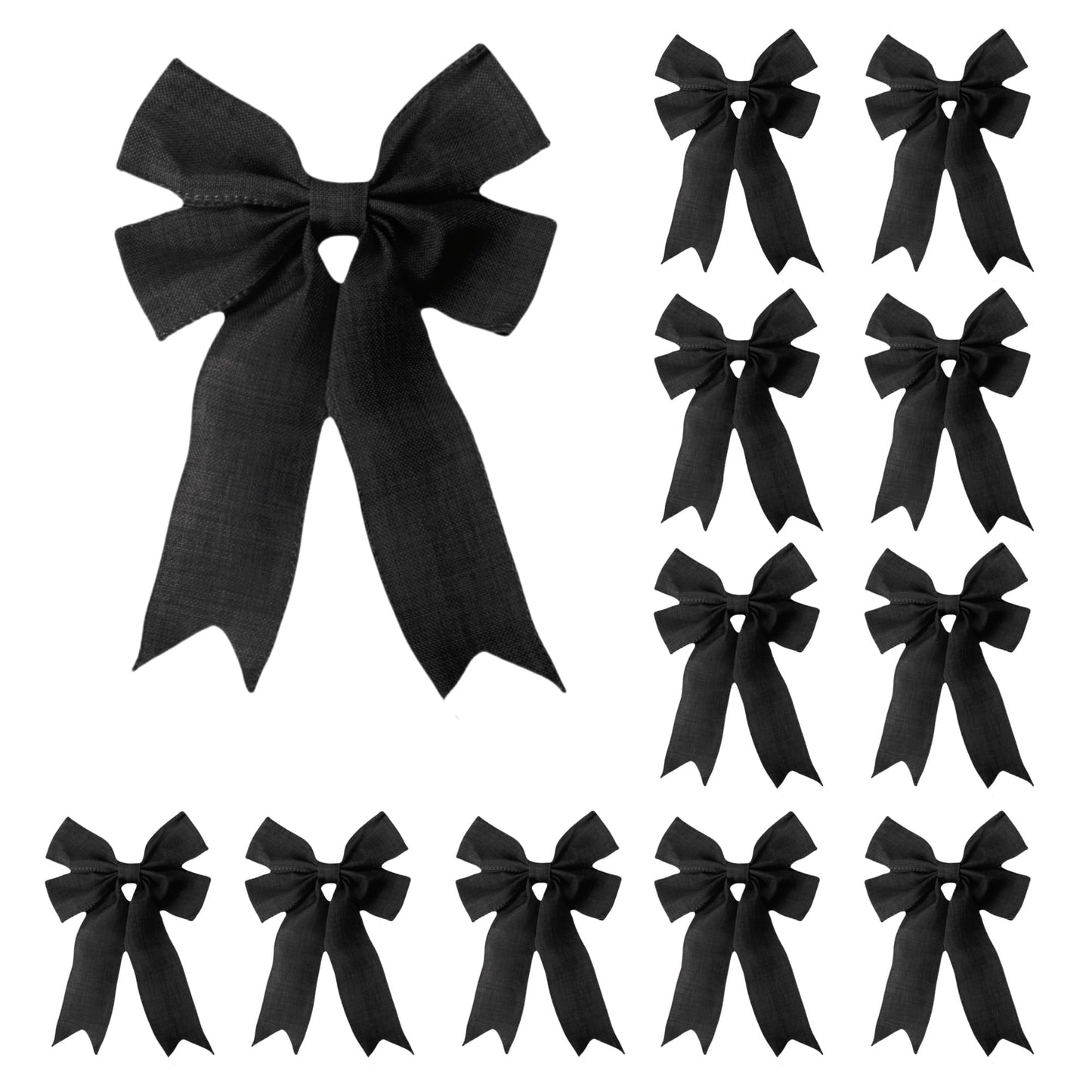 Meseey Burlap Ribbon Bows with Twist Tie, 5 x 7 Inch, Gift Wrapping and Party Decorations, Set of 12 (Black)